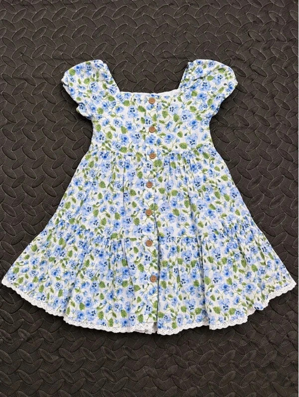 Joie Girls Floral Tiered Dress Blue Green Cottagecore 4T